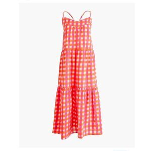 NWT SZ Blockprints for J.Crew Tiered Midi Gingham Dress